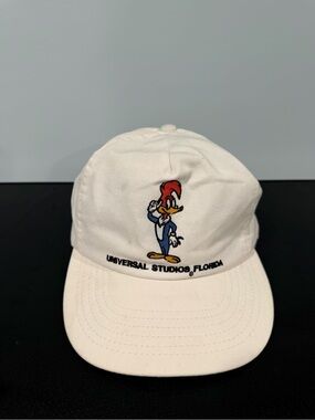 Universal White Cap with Woody Woodpecker Embroidery